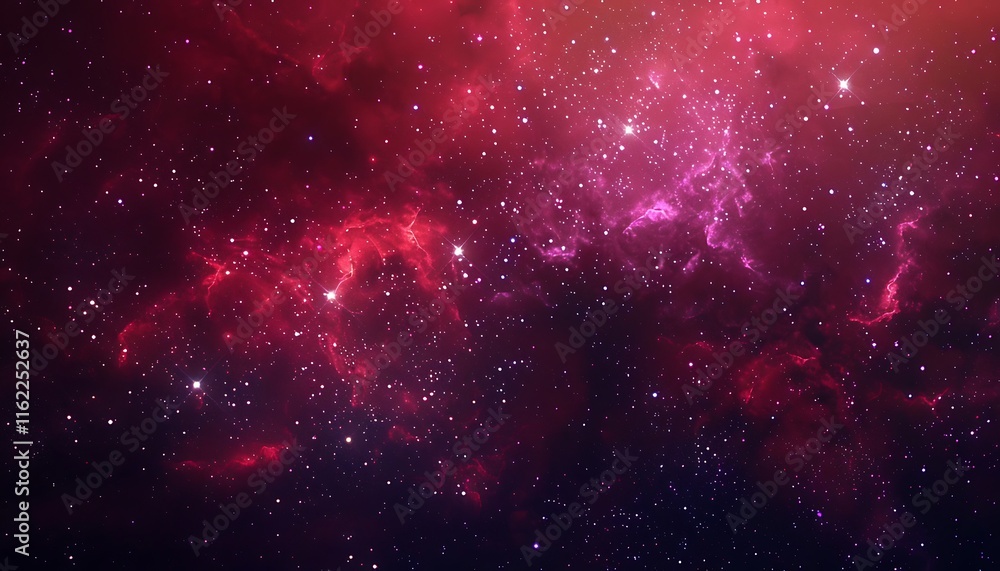 Obraz premium High-resolution red and purple nebula, stars in space, dark fantasy style, banner design.
