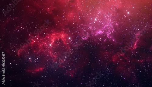 High-resolution red and purple nebula, stars in space, dark fantasy style, banner design.