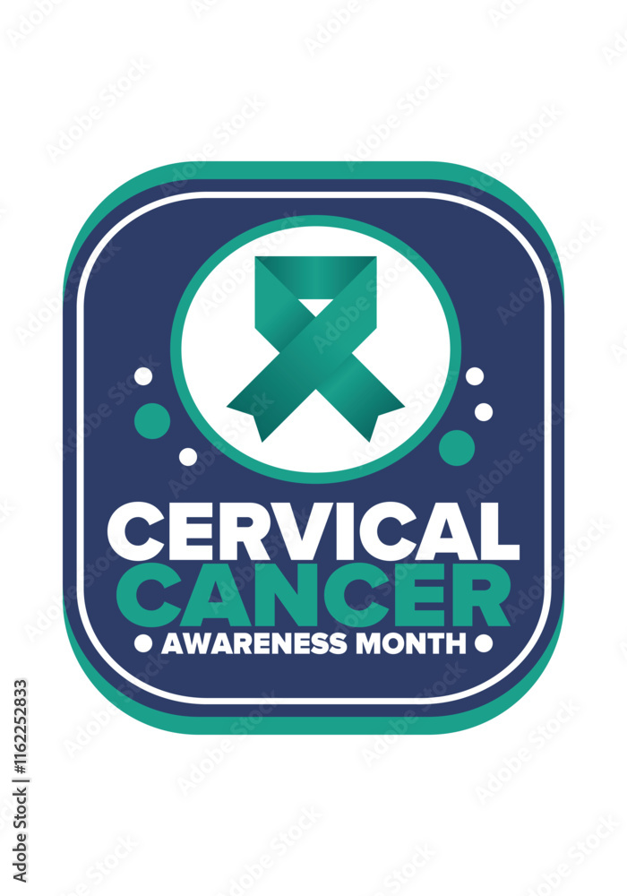 Cervical Cancer Awareness Month. Celebrate annual in January. Woman healthcare. Girl solidarity. Cancer prevention. Female disease. Medical healthcare concept. Poster, banner and background. Vector Cervical Cancer Awareness Month. Celebrate annual in January. Woman healthcare. Girl solidarity. Cancer prevention. Female disease. Medical healthcare concept. Poster, banner and background. Vector
