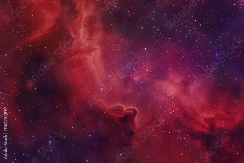 High-resolution red and purple nebula, stars in space, dark fantasy style, banner background.