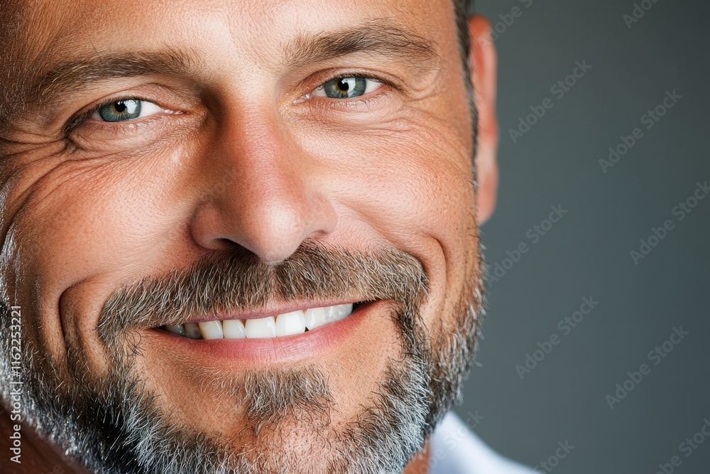 Close Up Portrait of a Smiling Man with a Goatee - A close-up shot of a smiling mature man, symbolizing happiness, confidence, maturity, well-being, and success. Close Up Portrait of a Smiling Man with a Goatee - A close-up shot of a smiling mature man, symbolizing happiness, confidence, maturity, well-being, and success.