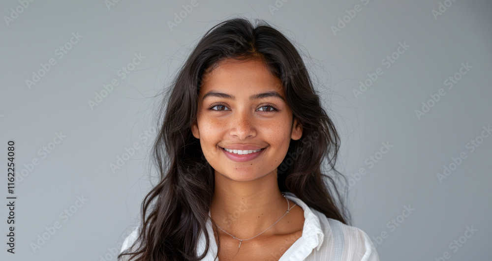Woman in 20s to 30s pose in casual white attire with understated white gray backgrounds, exuding tranquility and elegance through simplicity. Woman in 20s to 30s pose in casual white attire with understated white gray backgrounds, exuding tranquility and elegance through simplicity.