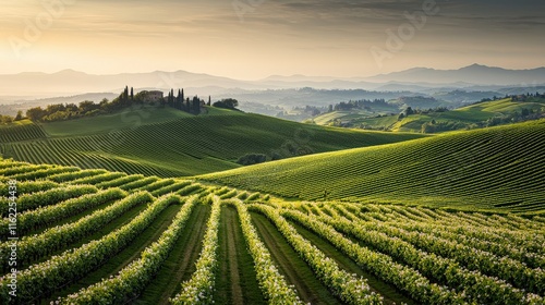 Wallpaper Mural Lush green vineyards stretch across rolling hills under a serene sky, capturing the beauty of nature and agricultural landscapes. Torontodigital.ca
