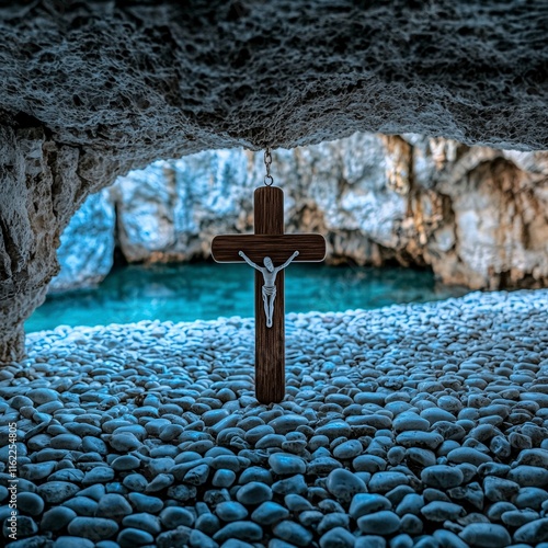 Cave  Cross  Crucifix  Pebble Beach  Spiritual  Serenity  Peace  Religion  Faith  Hope  Ca photo