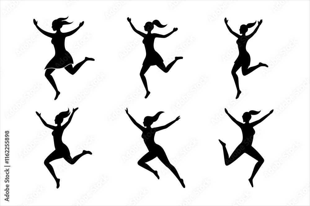 women jumping and celebrating in silhouette. women jumping and celebrating in silhouette.