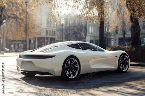 White luxury sports car, Electric car in concept photo