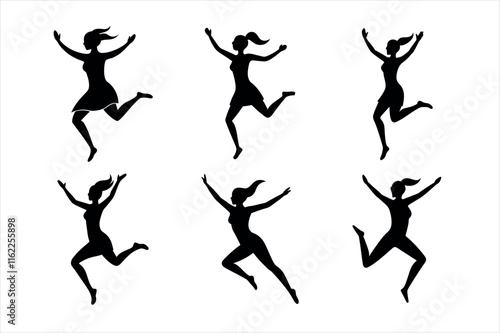 women jumping and celebrating in silhouette.