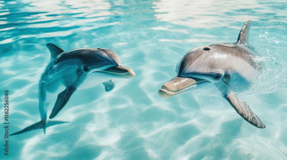 Obraz premium Dolphins Playing in Clear Water with Vibrant Colors