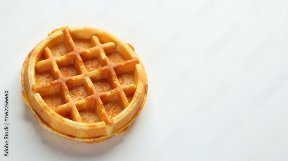 A Single Golden Brown Waffle on a Plain White Background, Perfect for Culinary or Breakfast Themed Projects