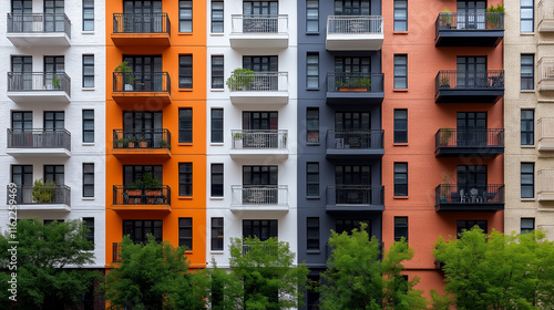 Colorful modern apartment building with balconies