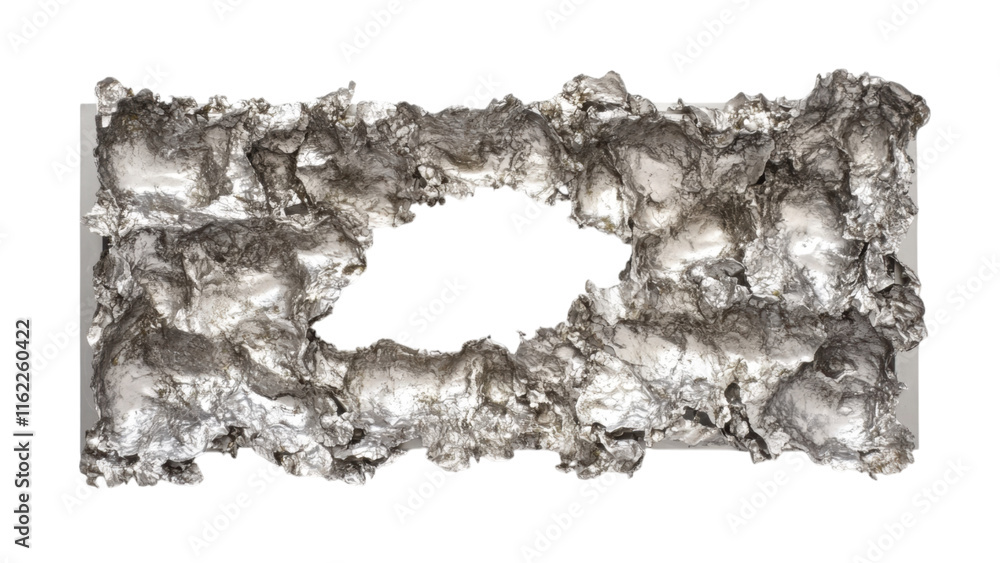 Fototapeta premium Silver Leaf Cluster Frame, elegant arrangement of silver leaf clusters in a square pattern on a pristine white backdrop, sophisticated decor piece