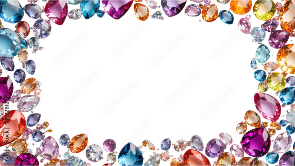 Translucent Gem Square Frame on White, individual gems create a colorful, elegant design, perfect for showcasing art or photos. Translucent Gem Square Frame on White, individual gems create a colorful, elegant design, perfect for showcasing art or photos.