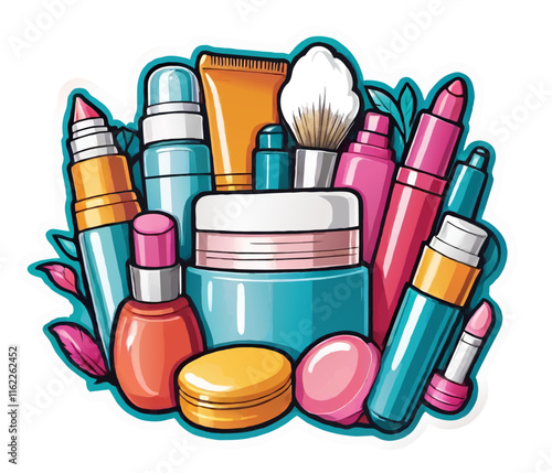 set of make up and beauty items isolated cartoon vector