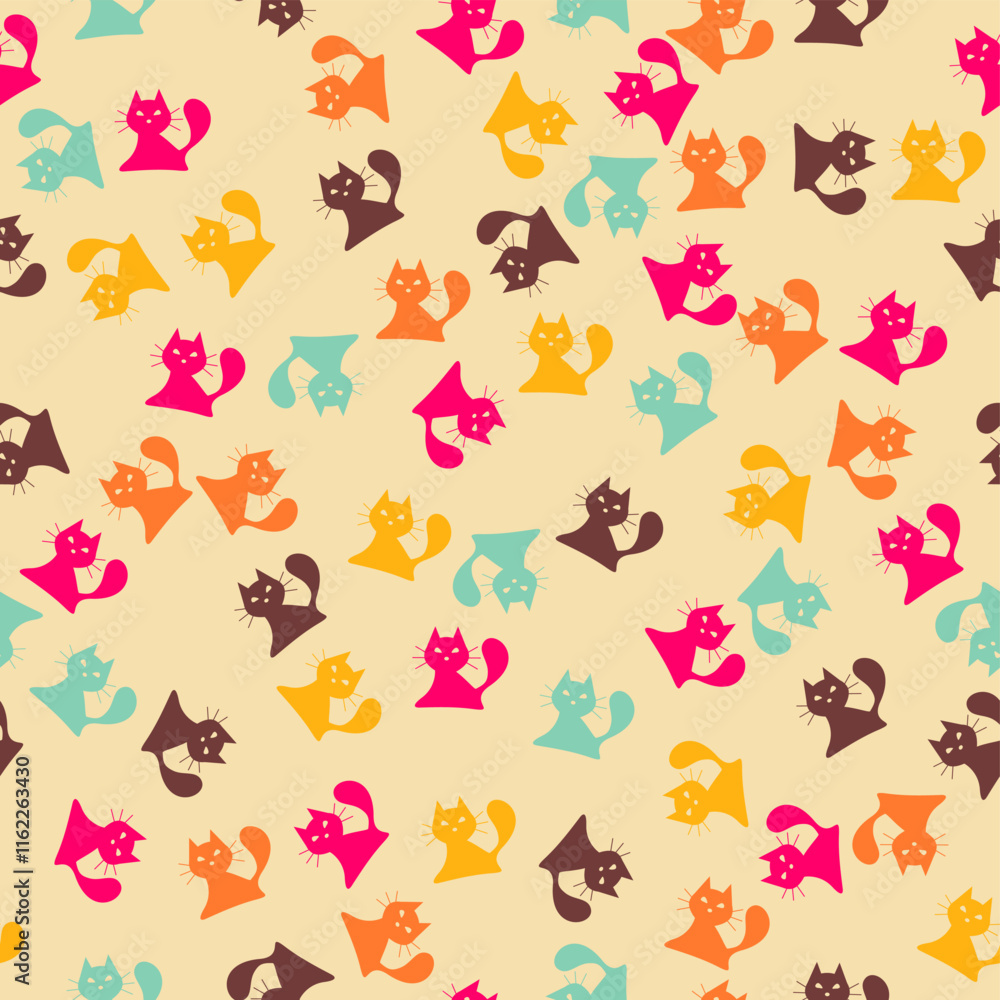 Obraz premium Seamless print wallpaper background with cats art decor design endless vector illustration for textile, paper, pack etc 