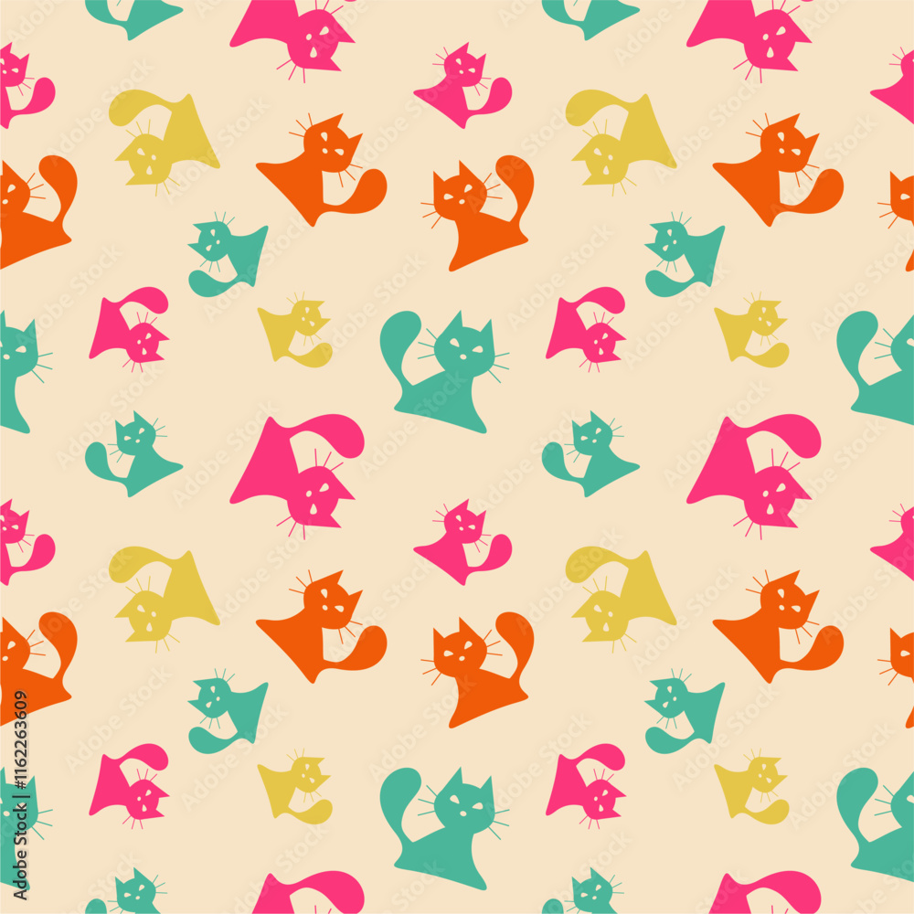 Seamless print wallpaper background with cats art decor design endless vector illustration for textile, paper, pack etc
Seamless print wallpaper background with cats art decor design endless vector illustration for textile, paper, pack etc