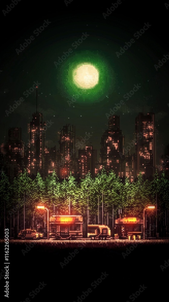 Obraz premium Cyberpunk Cityscape Night Pixel Art 8 Bit Game Background