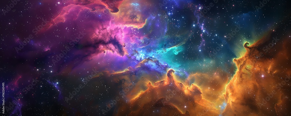 Fototapeta premium Nebula with vibrant colors, stars and galaxies, hyper realistic, fantasy art style, high resolution.