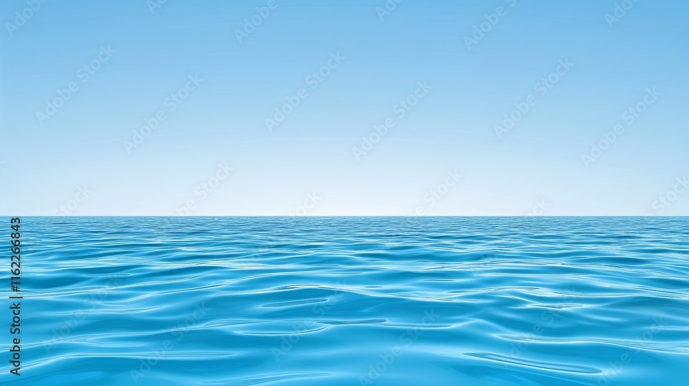 Fototapeta premium Serene Ocean Horizon - Calm water, blue sky, tranquil scene, summer vacation, peaceful nature.
