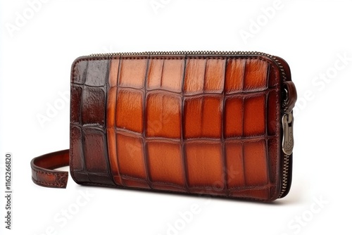 Stylish brown leather wallet showcasing a sleek crocodile pattern.