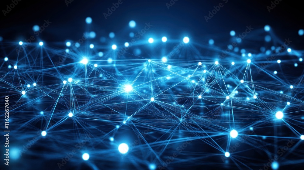 Blue Network Connections Glowing Nodes Digital Abstract Background Blue Network Connections Glowing Nodes Digital Abstract Background