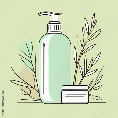 wellnes beauty products soap dispenser and cream pot illustration vector
