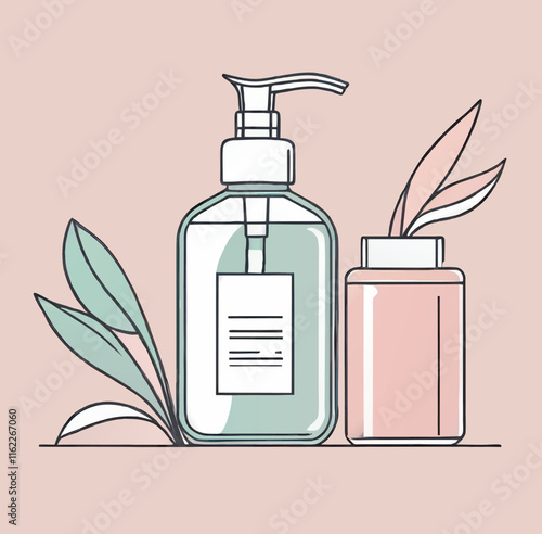 beauty products in bottle vector illustration
