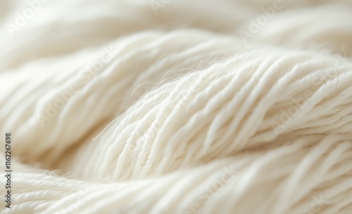 The natural fibers and soft texture of white beige wool yarn are showcased beautifully in this close up. photo