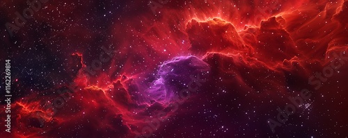Red and purple nebula clouds, stars in the backdrop, dark fantasy style, banner design, high resolution.