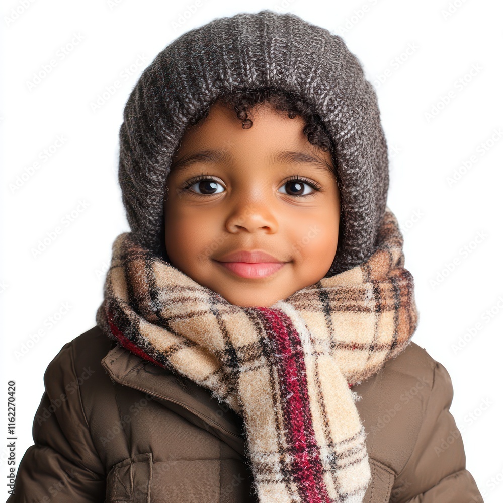Cute African American boy in warm winter Isolated on White Background Generative AI Cute African American boy in warm winter Isolated on White Background Generative AI