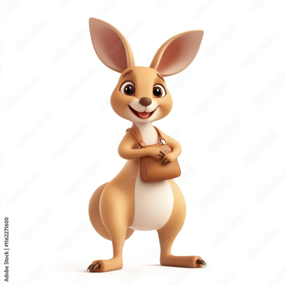 Cute AI kangaroo with a pouch display. vector style art 3d illustration Isolated on White Background Cute AI kangaroo with a pouch display. vector style art 3d illustration Isolated on White Background