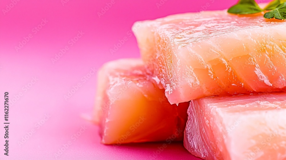Fototapeta premium Isolated Freshness Fish Close-up View of Raw Sea Bream Fillet on Plain Neutral Background for Seafood-Focused Health Visuals