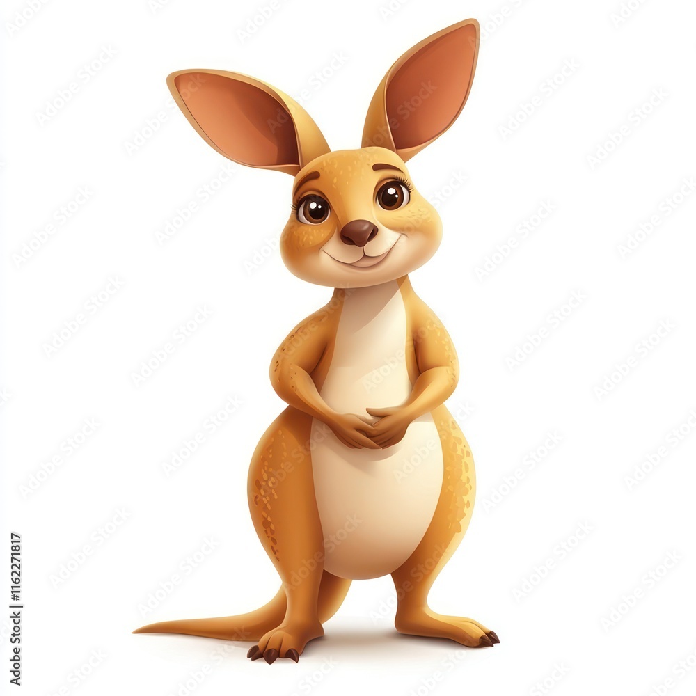 Cute AI kangaroo with a pouch display. vector style art 3d illustration Isolated on White Background Cute AI kangaroo with a pouch display. vector style art 3d illustration Isolated on White Background