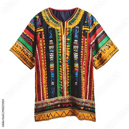 Vibrant African Print Dashiki Shirt, Tribal Geometric Design photo