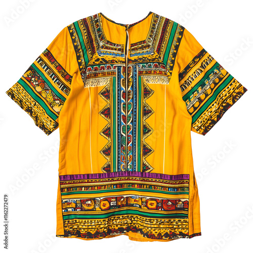 African Print Dashiki Shirt, Ethnic Clothing, Vibrant Yellow, Geometric Patterns, Cultural Apparel,  photo