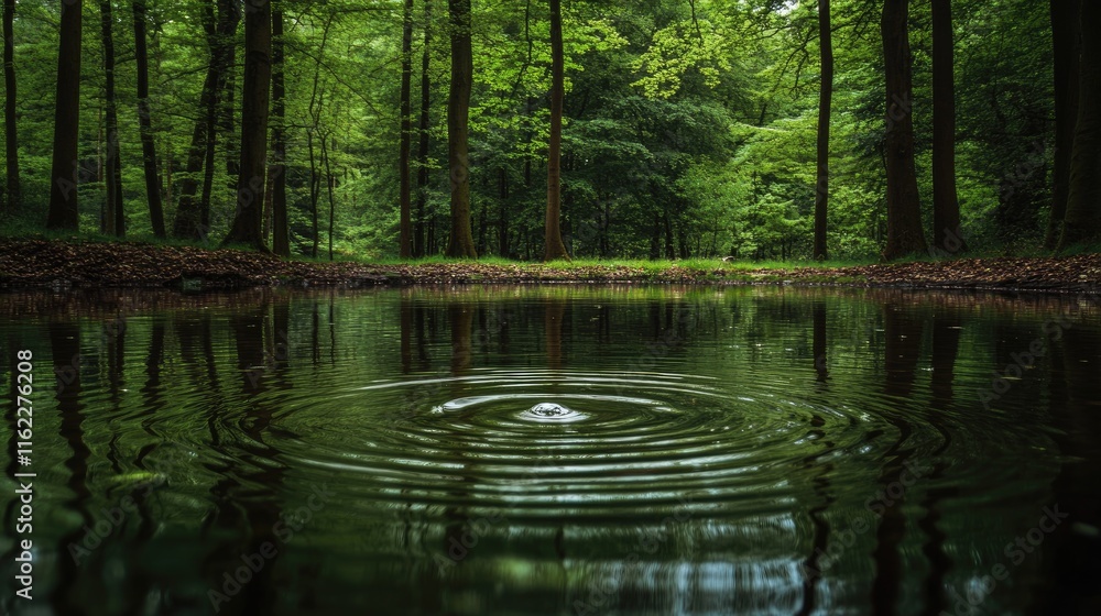 Serene Forest Pond Reflecting Trees And Ripples Serene Forest Pond Reflecting Trees And Ripples