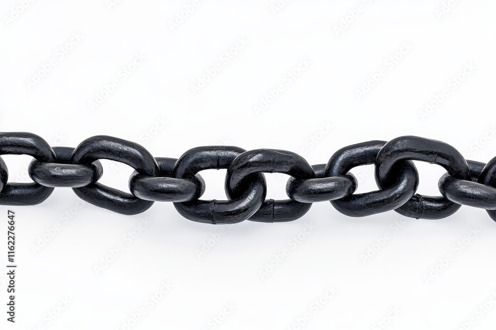 Fototapeta premium Black Chain Link Detail - Strength, connection, security, durability, and linkage are symbolized in this close-up of a black chain.