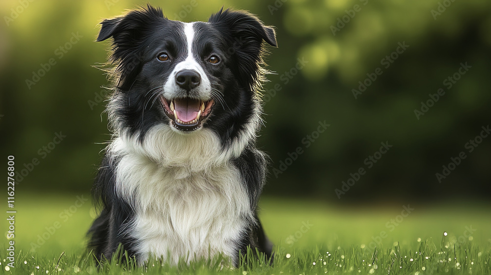 happy Border Collie sitting in sunny field, enjoying outdoors happy Border Collie sitting in sunny field, enjoying outdoors