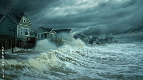 Coastal Homes Overwhelmed by Rising Sea and Waves photo