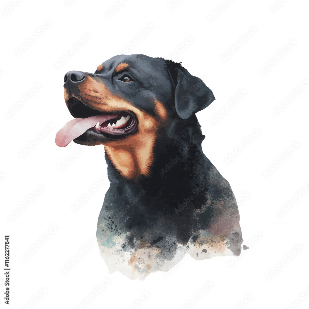 Fototapeta premium A black and brown dog with a tongue sticking out
