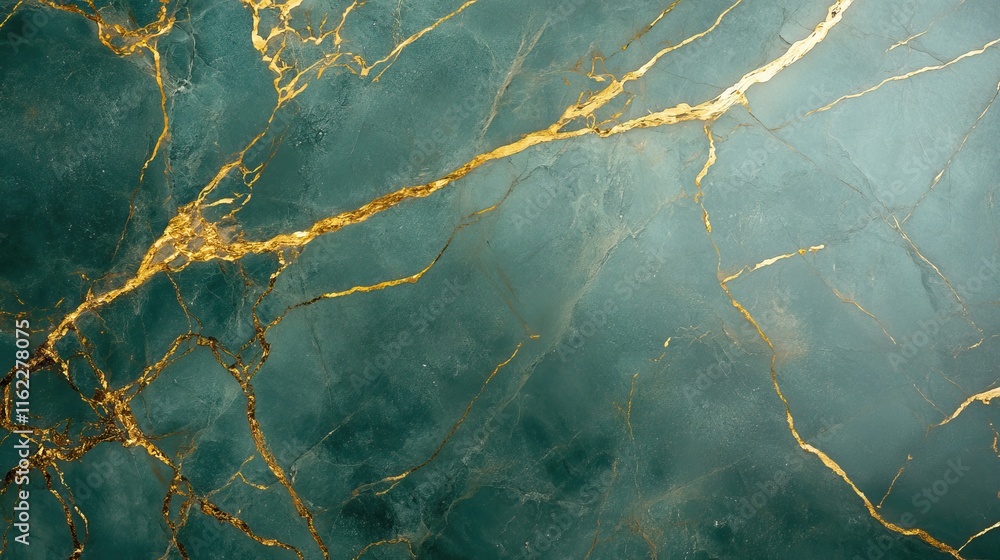 Fototapeta premium Teal Marble Texture With Golden Veins