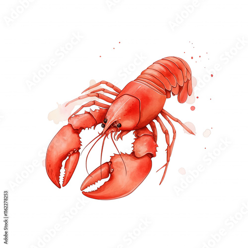 A red lobster is shown in a watercolor painting photo