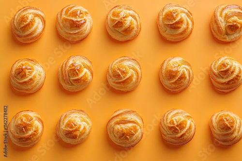 Wallpaper Mural Golden Brown Pastry Buns Arranged On Orange Background Torontodigital.ca
