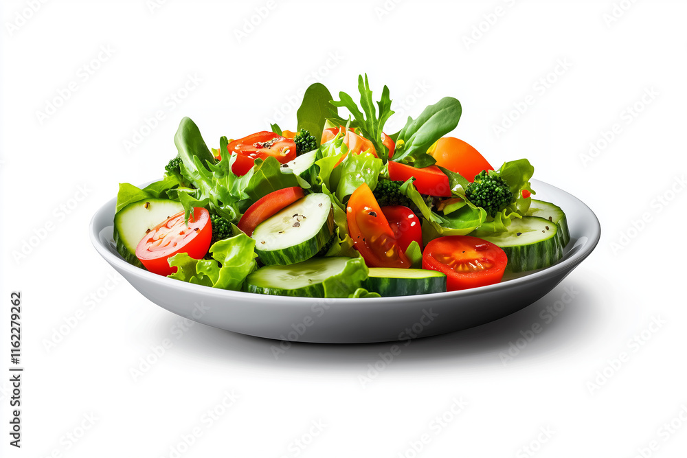 Fresh Caesar salad served in a white plate with crisp greens and vibrant vegetables Fresh Caesar salad served in a white plate with crisp greens and vibrant vegetables