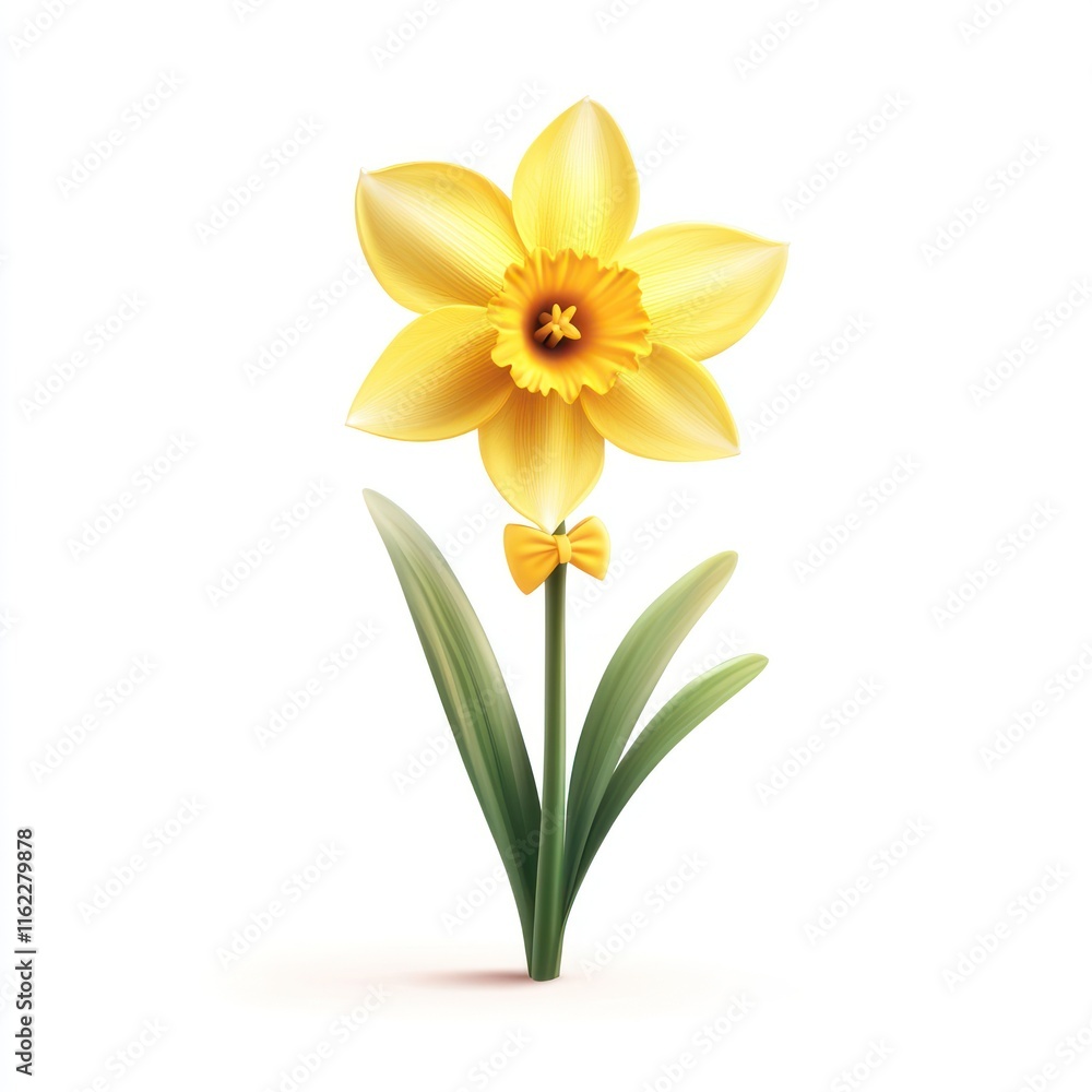 Dancing daffodil with a tiny bow tie. vector style art 3d illustration Isolated on White Background Dancing daffodil with a tiny bow tie. vector style art 3d illustration Isolated on White Background