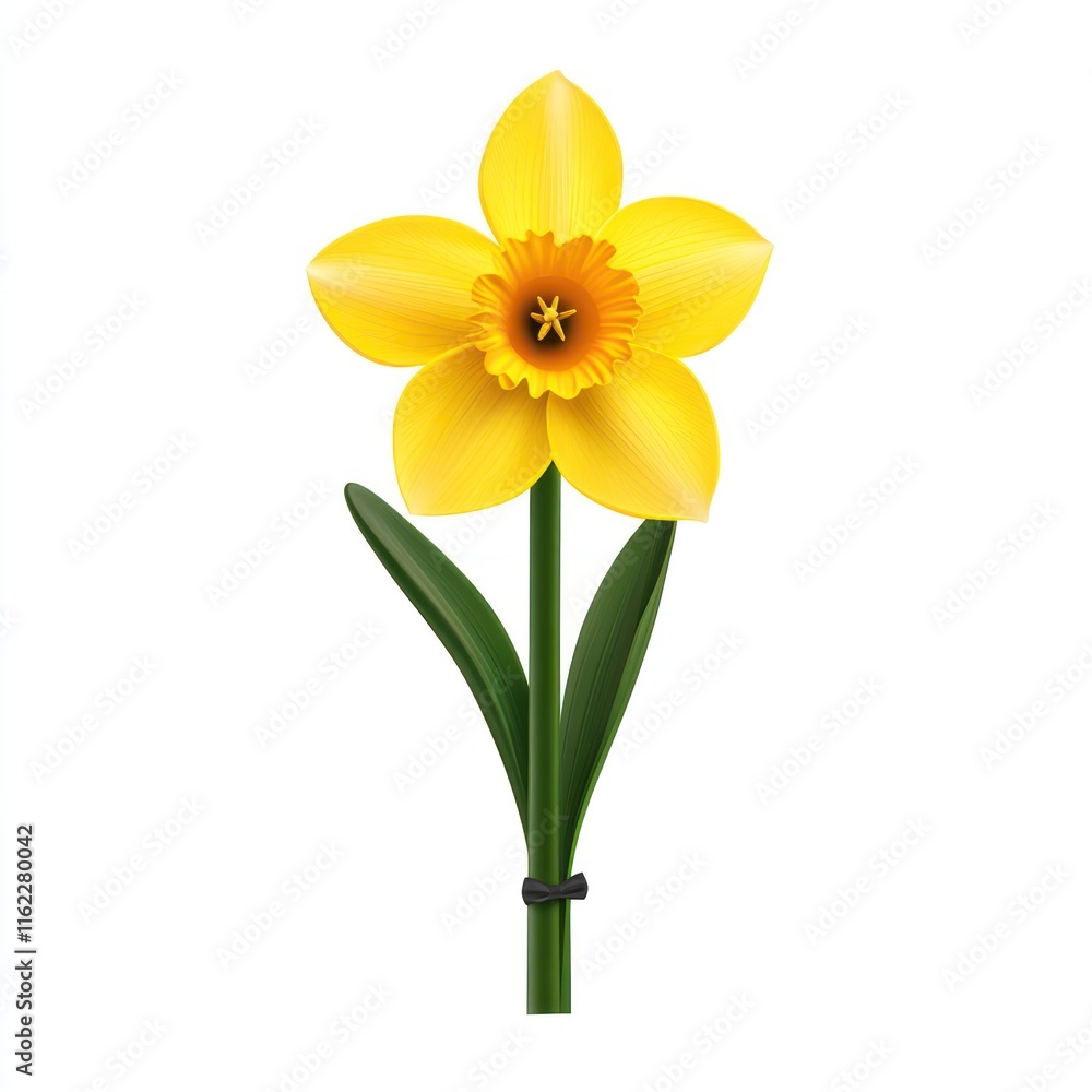 Dancing daffodil with a tiny bow tie. vector style art 3d illustration Isolated on White Background Dancing daffodil with a tiny bow tie. vector style art 3d illustration Isolated on White Background