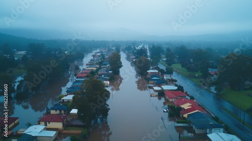 Flooded Suburban Town Facing Emergency Evacuation