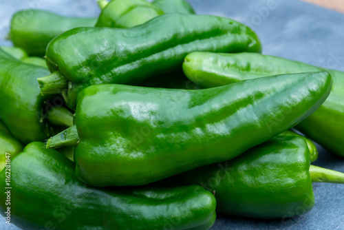 Padron green Spanish pepper or Herbón pepper landrace variety of pepper Capsicum annuum from  municipality of Padron in northwestern Spain photo