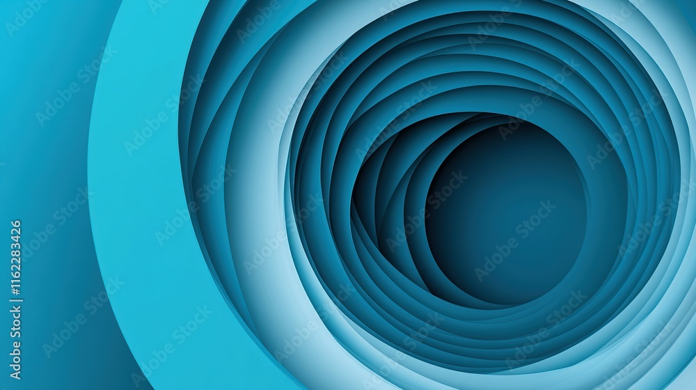 Fototapeta premium Abstract blue concentric circles, layered paper design.