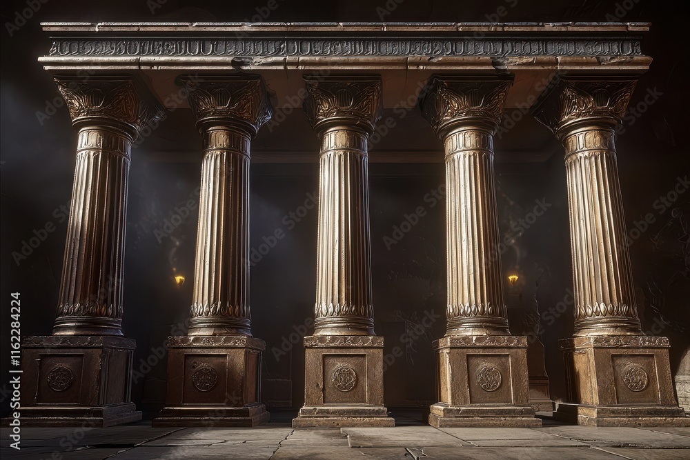 Obraz premium Antique pillars adorn a majestic palace, showcasing medieval architectural elegance.