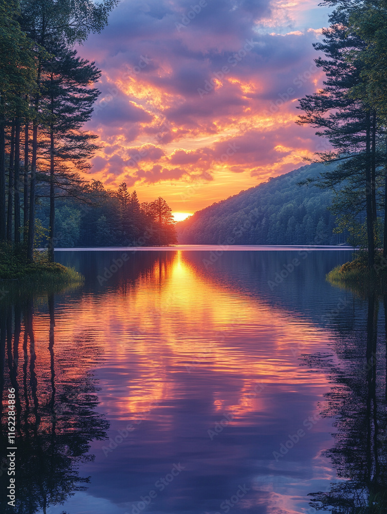 Magnificent Sunset Reflected on a Lake Magnificent Sunset Reflected on a Lake